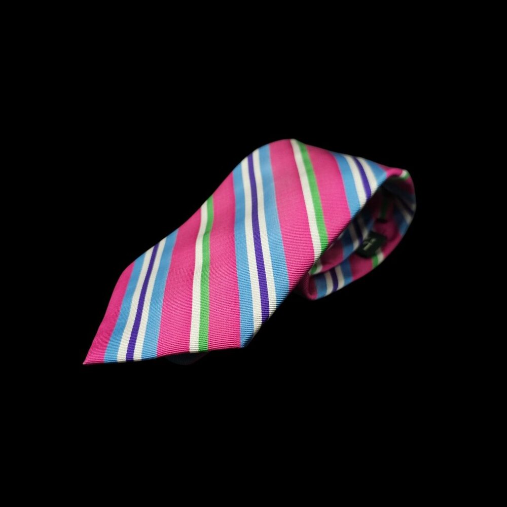 Lauren Ralph Lauren Classic Striped Tie Silk Repp Necktie Handmade Pink Blue